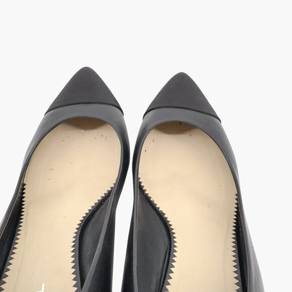 Chanel Cap Toe CC Kitten Pumps EU 38.5 US 7.5-8 Black Leather Pointed Low Heel - Picture 5 of 15